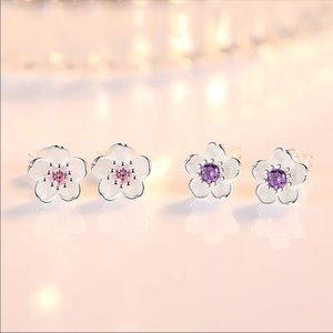 Sterling Silver 925 Flower Stud Earrings